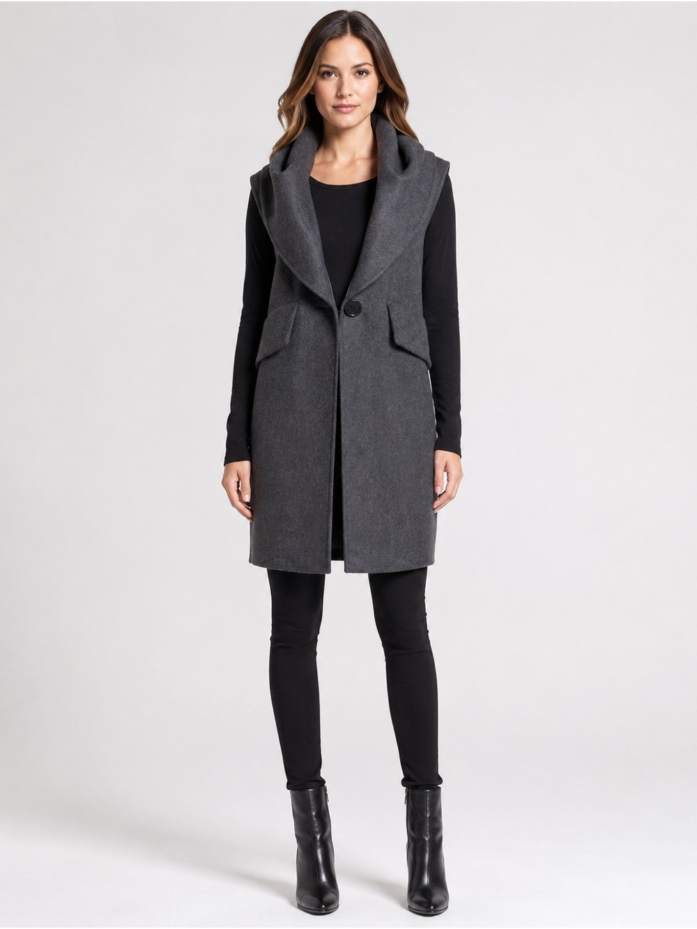 BNWT Derek Lam Charcoal Hooded Wool-Blend Sleeveless Vest